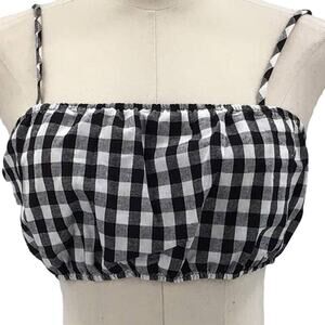 NO LESS THAN SZ M black gingham Spaghetti Strap Sleeveless Crop Top NWT 0B4